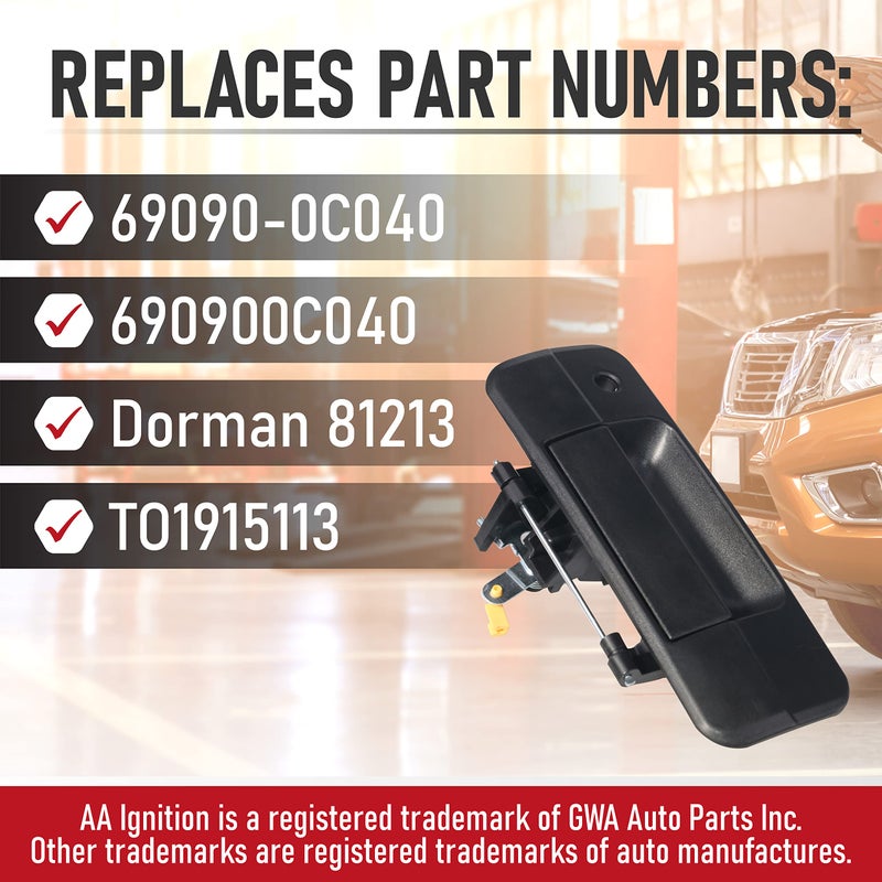 AA Ignition Replacement Tailgate Handle Latch with Keyhole - Replaces 690900C040, 69090-0C040, 81213 - Compatible with Toyota Tundra 2007, 2008, 2009, 2010, 2011, 2012, 2013 - Liftgate Handle Trim with Clips - Image 3